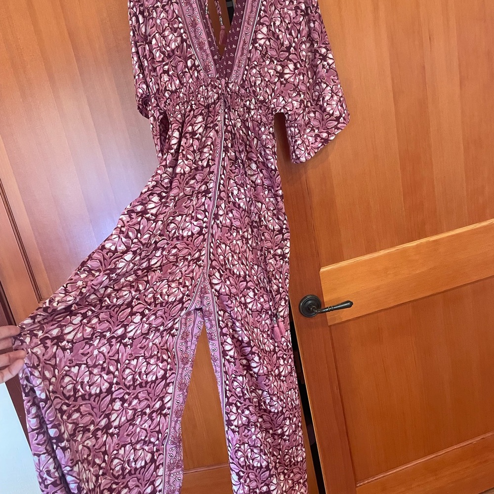 White Waves Kimono Wide Leg Jumpsuit - Picture 5 of 8